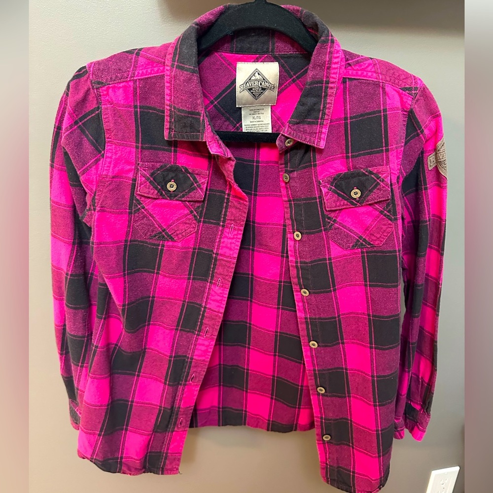 BEAVER CANOE | Girls Vintage Pink Plaid Button Up Shirt